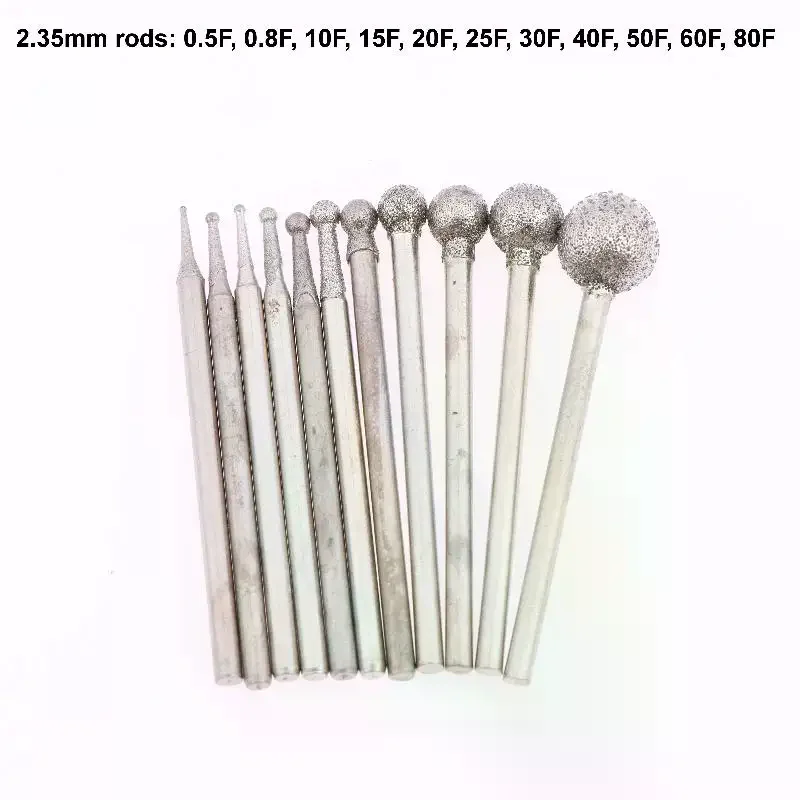 

1/2Set Grind Needle Head Cutter Jade Carve Tool Engrave Rotary Spherical Burr Tool 2.35mm Shank Round Ball