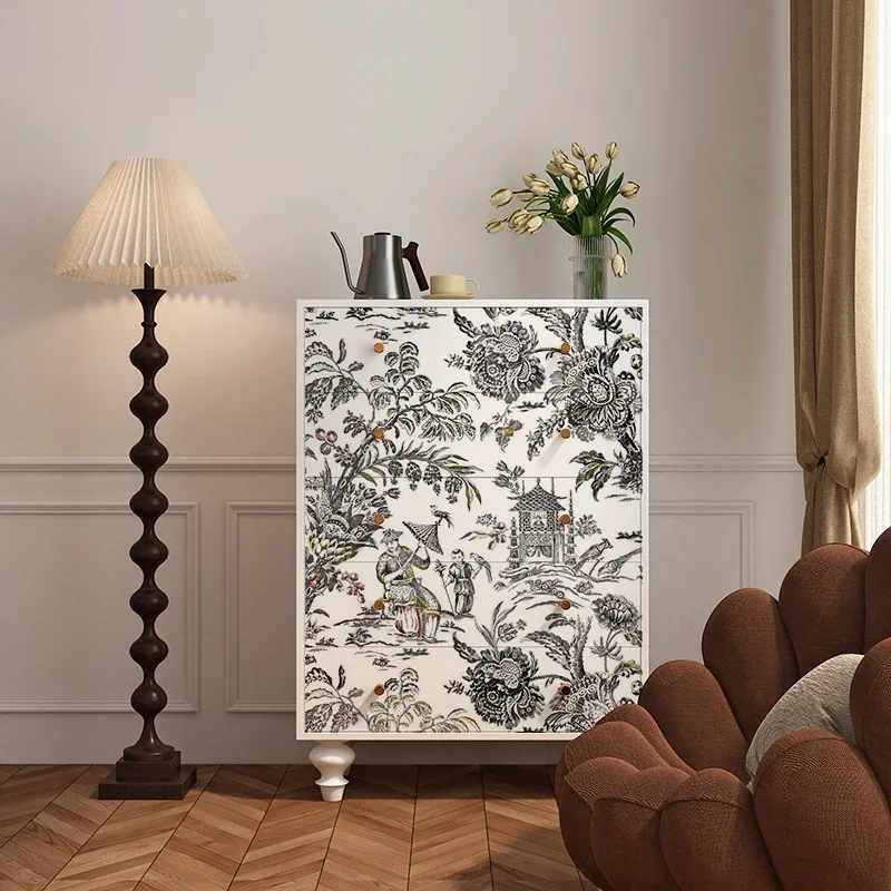 

French retro chest of drawers living room against the wall white storage locker bedside solid wood drawer locker