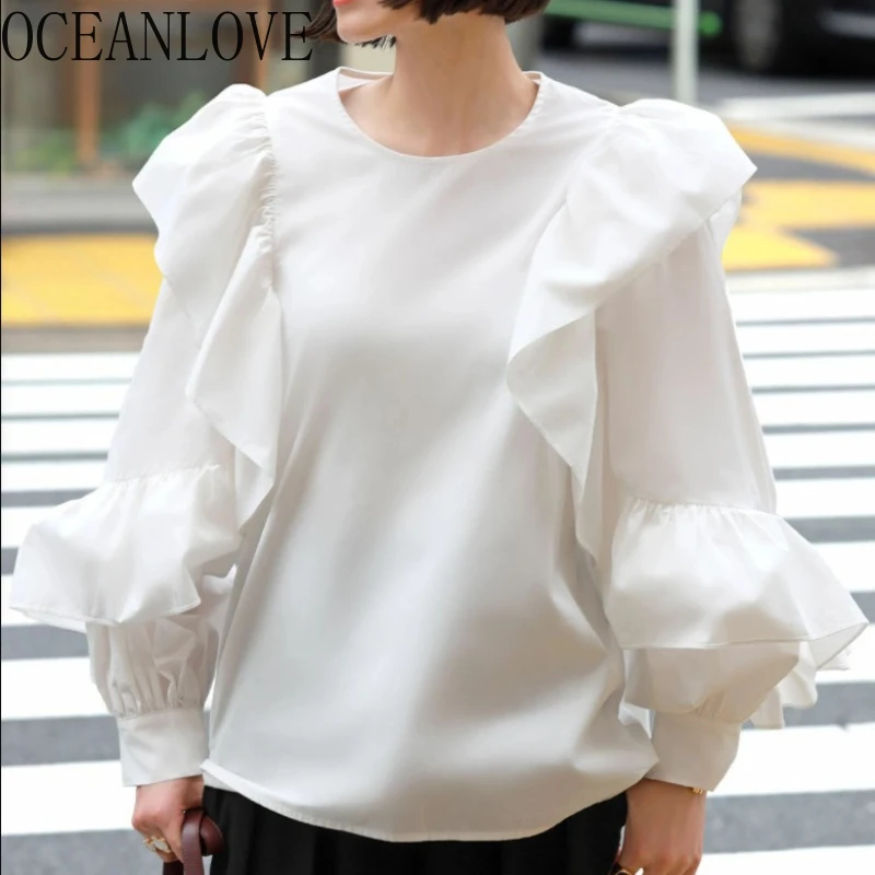 

OCEANLOVE Blouses Solid Spring Autumn Ruffles Japanese Style Elegant Women Shirts Fashion Vintage Sweet Blusas Feminina