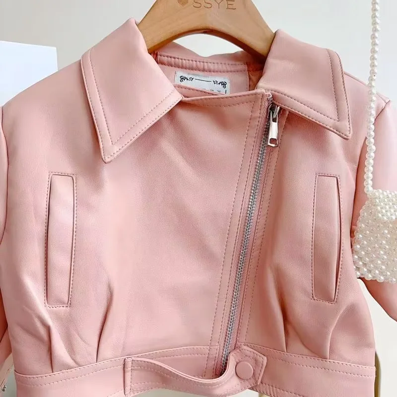 

Girls Leather Jacket Spring Autumn 2026 New Korean Style Cool Casual Biker Clothes Children Fashionable Coat