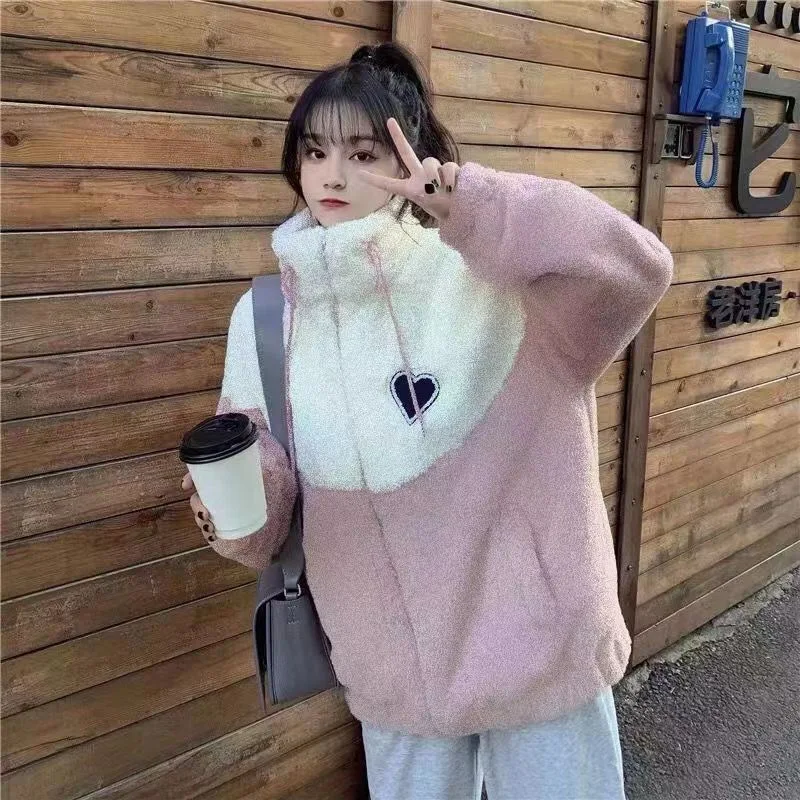 Winter Plush Warm Coat Soft Stand Collar Long Sleeve Thick Teddy Coat Casual Loose Outwear Fleece Faux Fur Women Jacket Cardigan