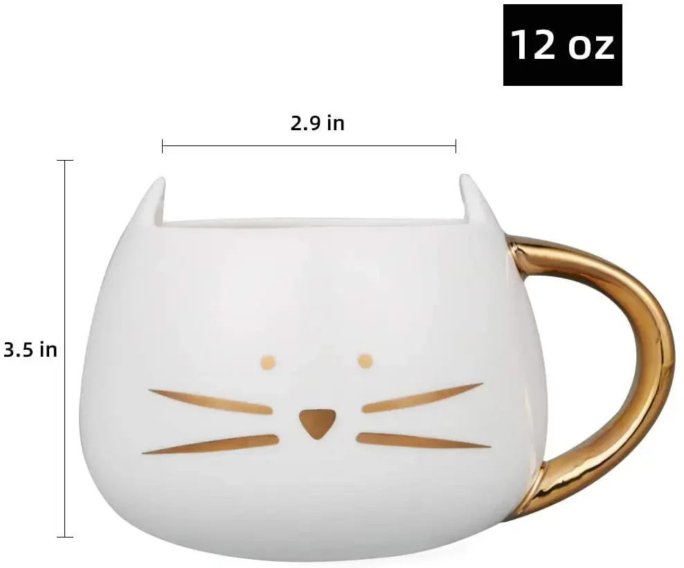 Cat Mug Cat Coffee Mug for Women Girls Cute Ceramic Meow Mugs for Cat Lover Tea Cup 12 Oz White,Black