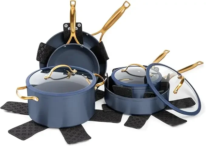 Thyme & Table Non-Stick 12-Piece Signature Cookware Set - Blue