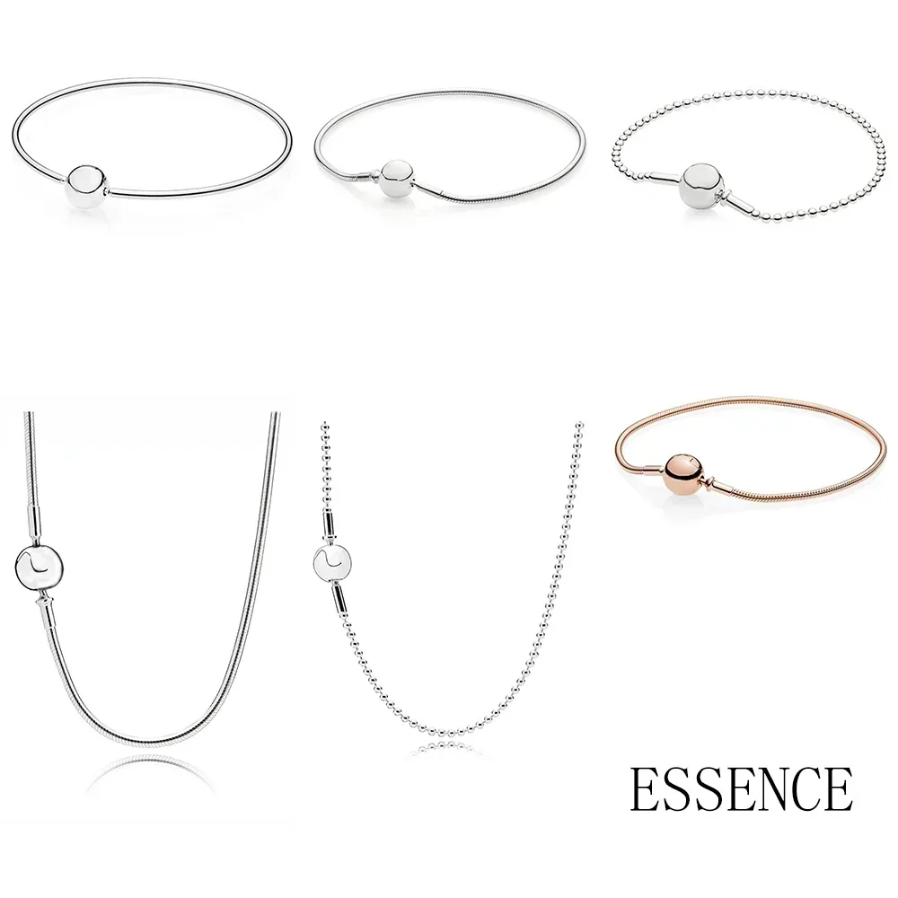 

NEW Top Quality 100% 925 Sterling Silver Essence Series Bracelet Suitable For Women Original Charm Fit Diy Necklace Bead Chain