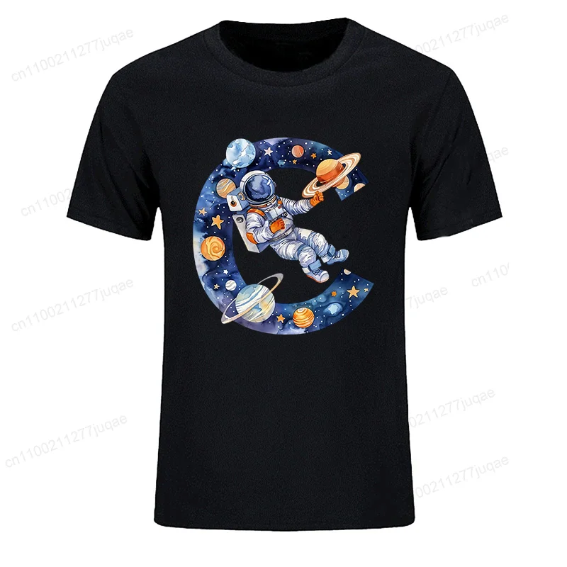 Summer Men's T-shirt Tops Short Sleeve Fashion Men Tshirt Watercolor Space Alphabet Funny Mens Boys Kids T-Shirt Casual Clothing