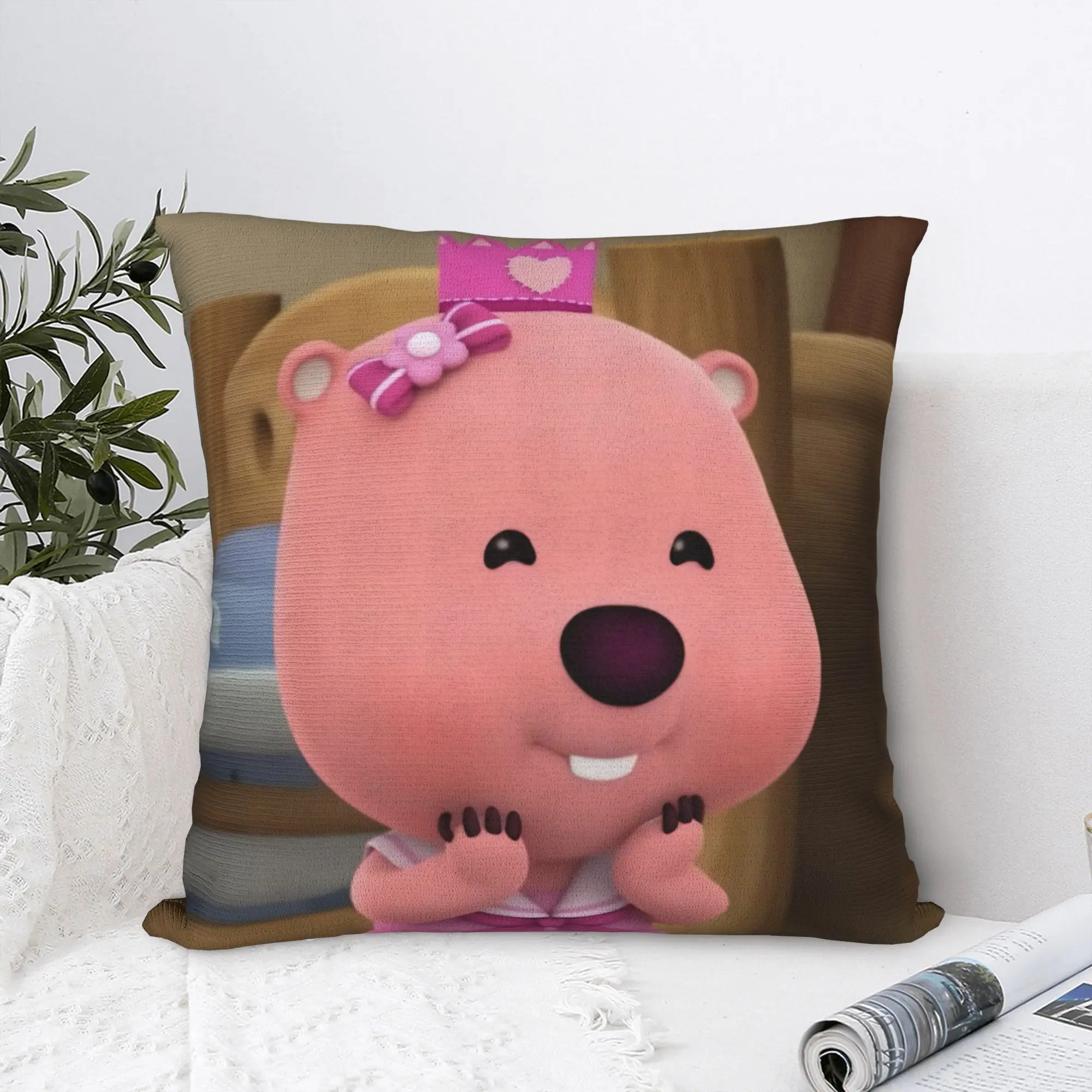 Loopy Happy Square Pillow Cases Lovely Cartoon Cushion Covers Creative Zipper Decorative Pillowcase for Car 40x40cm