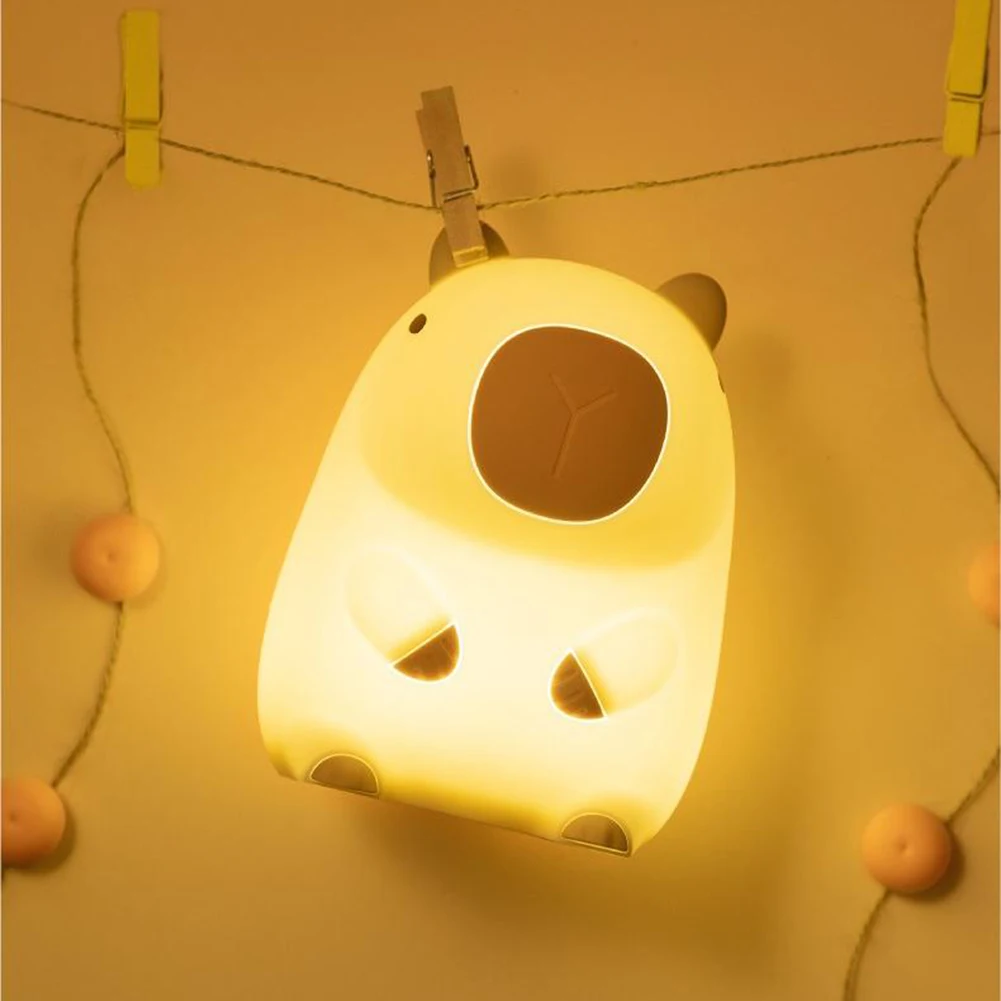 Cute Silicone Capybara Night Light Children's Nightlight Gift USB Rechargeable Animal Touch Bedside Slepp Lamp Timing Function