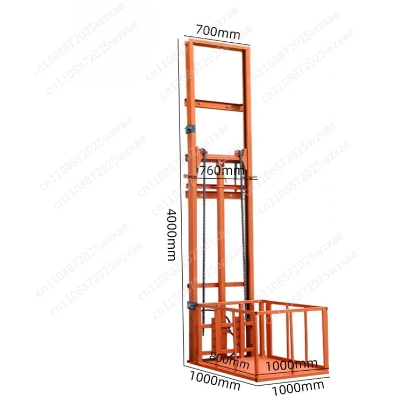 1 ton load single rail hydraulic lifting freight elevator 500kg, wire rope traction freight elevator