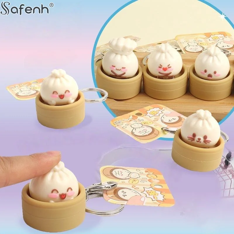 1/2Pc Random 4 * 4.5cm Decompression Bun Clicker Keychain Mini Steamed Bun Stress Relief Toy Pendant Backpack Hanging Decoration