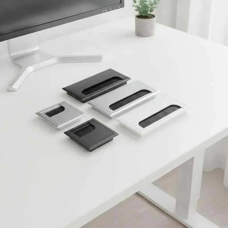 Plastic Desk Cable Grommet With Dustproof Brush And Flip Cover For Office Home Desktop Wire Management