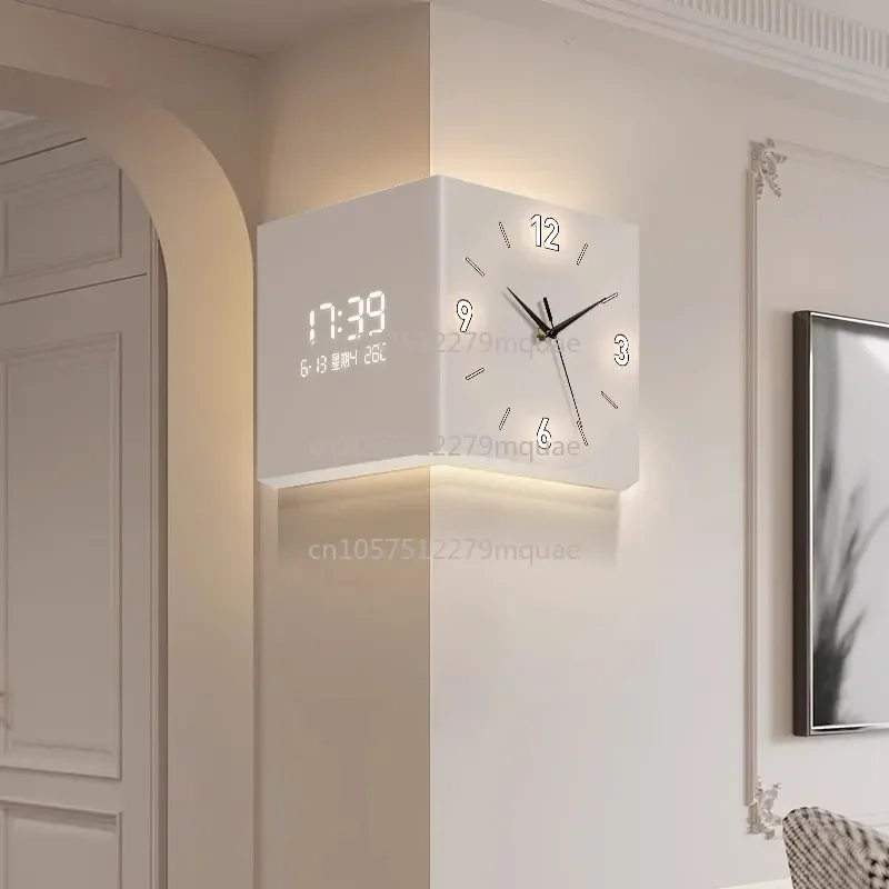 Living Room Corner Double-sided Wall Clock Black and White Simple Corner Wall Perpetual Calendar Electronic Clock
