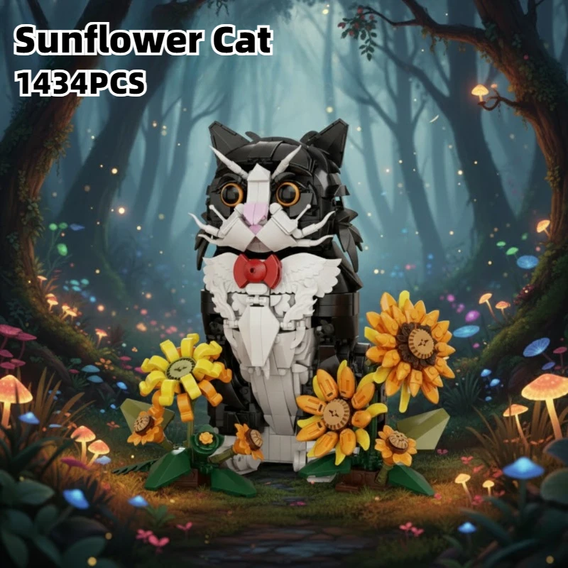 

1434PCS Sunflower Cat Ornament Building Blocks Toys Sets Holiday Decorative Ornaments Bricks For Kids Adult Christmas Gifts