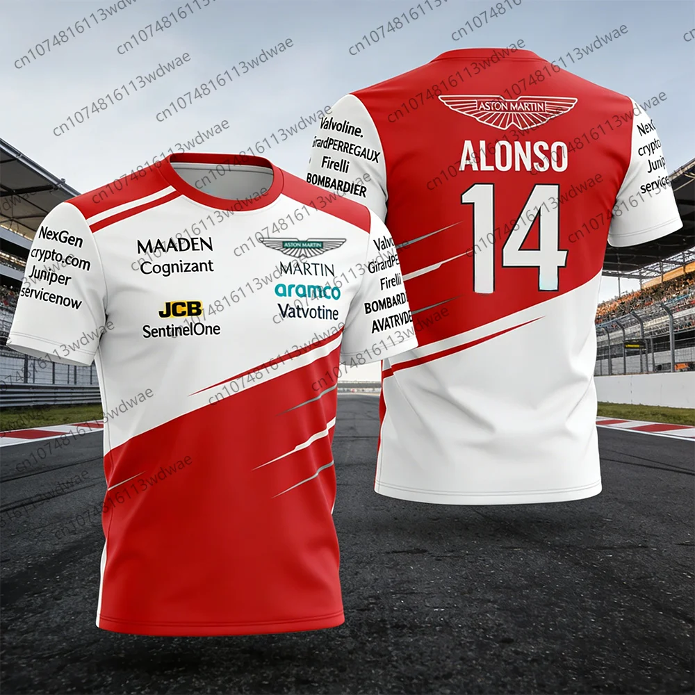 

2026 Fernando Alonso 14 Короткий быстросохнущий гоночный костюм Aston Martin Racing Suit, дышащая мотоциклетная футболка с коротким рукавом