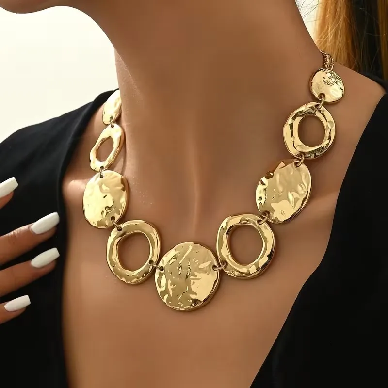 Modische Übertriebene Minimalistische Hohle Kreis Geometrische Halskette für Frauen Einzigartiger Punk-Stil Halskette Party-Schmuck Geschenke – Detail 1