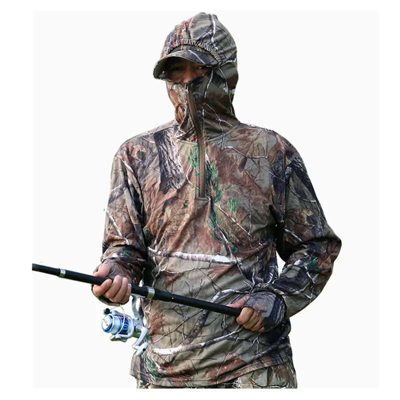 

Summer Cotton Leaf Bionic Camouflage Hunting Shirt Pants Outdoor Climbing Fishing Bird Watching Hoodie Sunscreen Breathable Suit