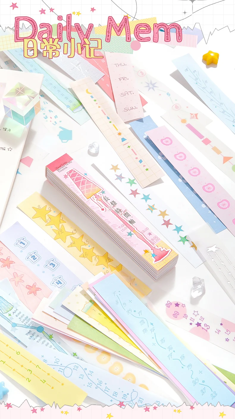 Journal GO 120 Stück Lange Streifen-Zeitleisten Haftnotizen Datumsplaner Terminplaner Dekoratives Material Papier für Journaling und Scrapbooking – Detail 8