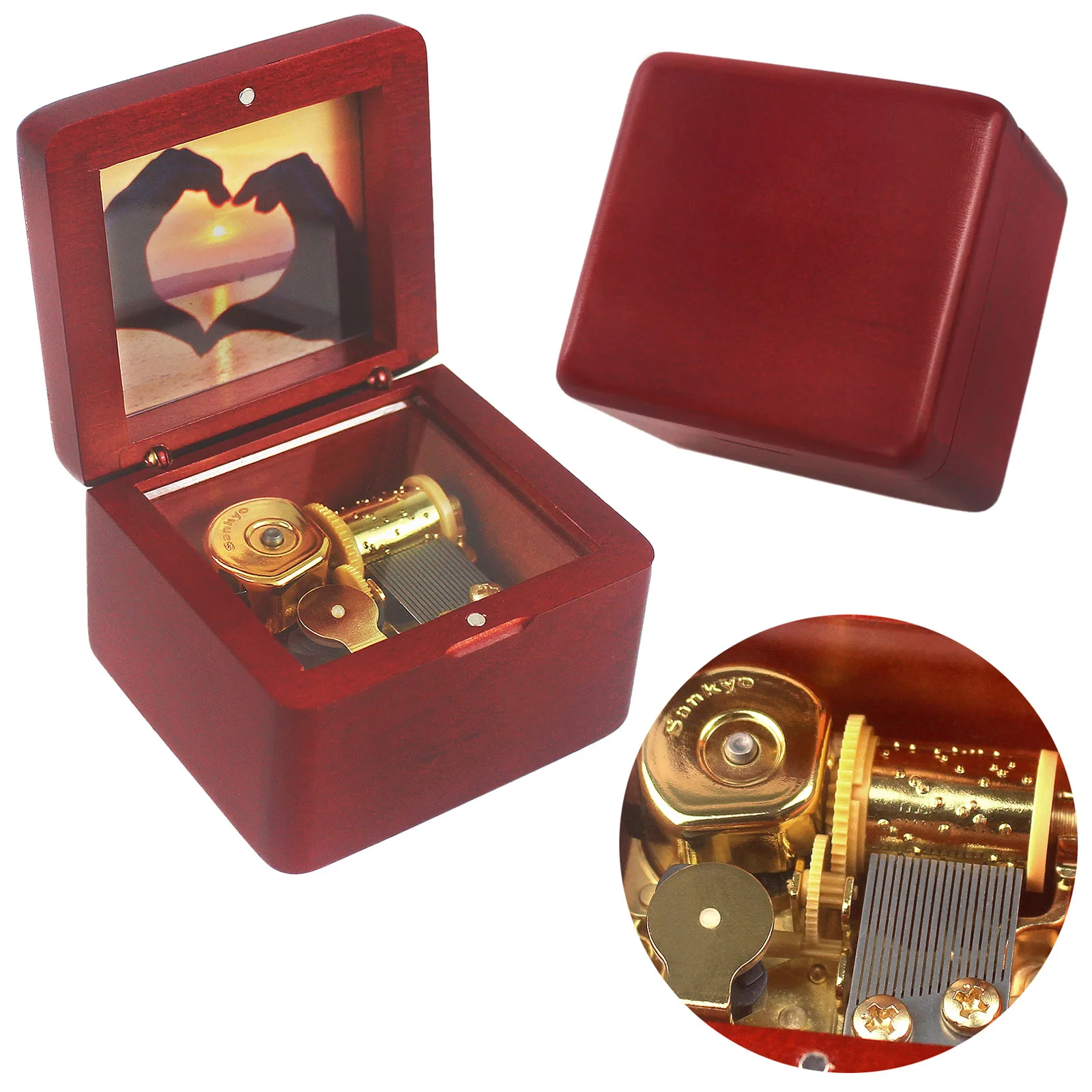 Rosiking Wooden Wine Red Photo Frame Clockwork Music Box Davy Jones Souvenir Girl and Children Birthday Gift