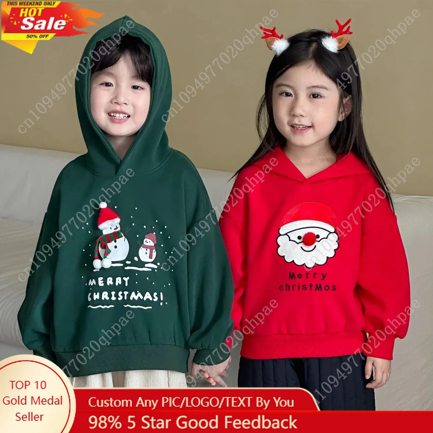 

2025 Autumn New Children Hooded Sweatshirt Fashion Print Boys Girls Christmas Loose Pullover Baby Cotton Tops Kids Clothes