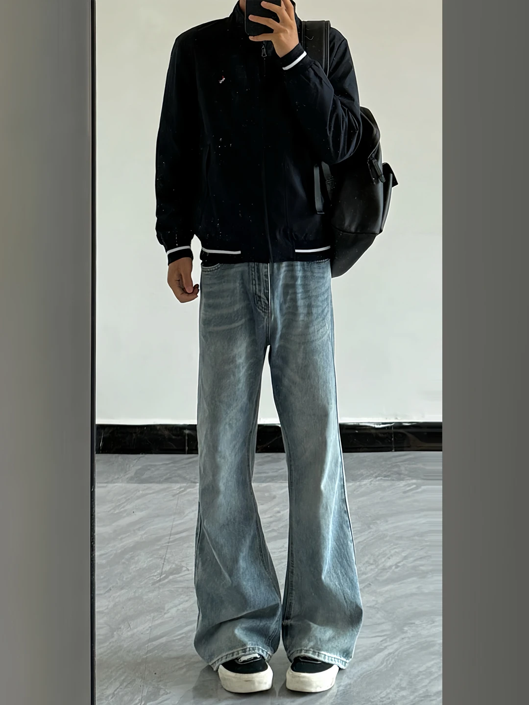 American High Street Knife  Jeans Men's Autumn Winter Cleanfit Flared Straight Leg Long Leg Effect Men's Jeans