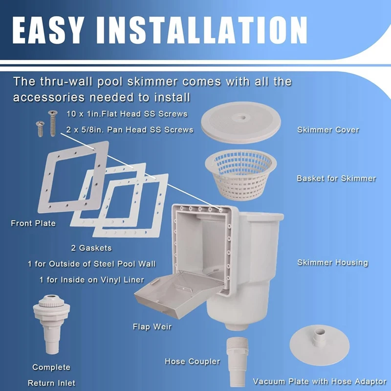 Above Ground Pool Skimmer,Thru-Wall Skimmer With Accessory, Swimming Pool Skimmer,Opening Width 6 Inches, SP1091LX