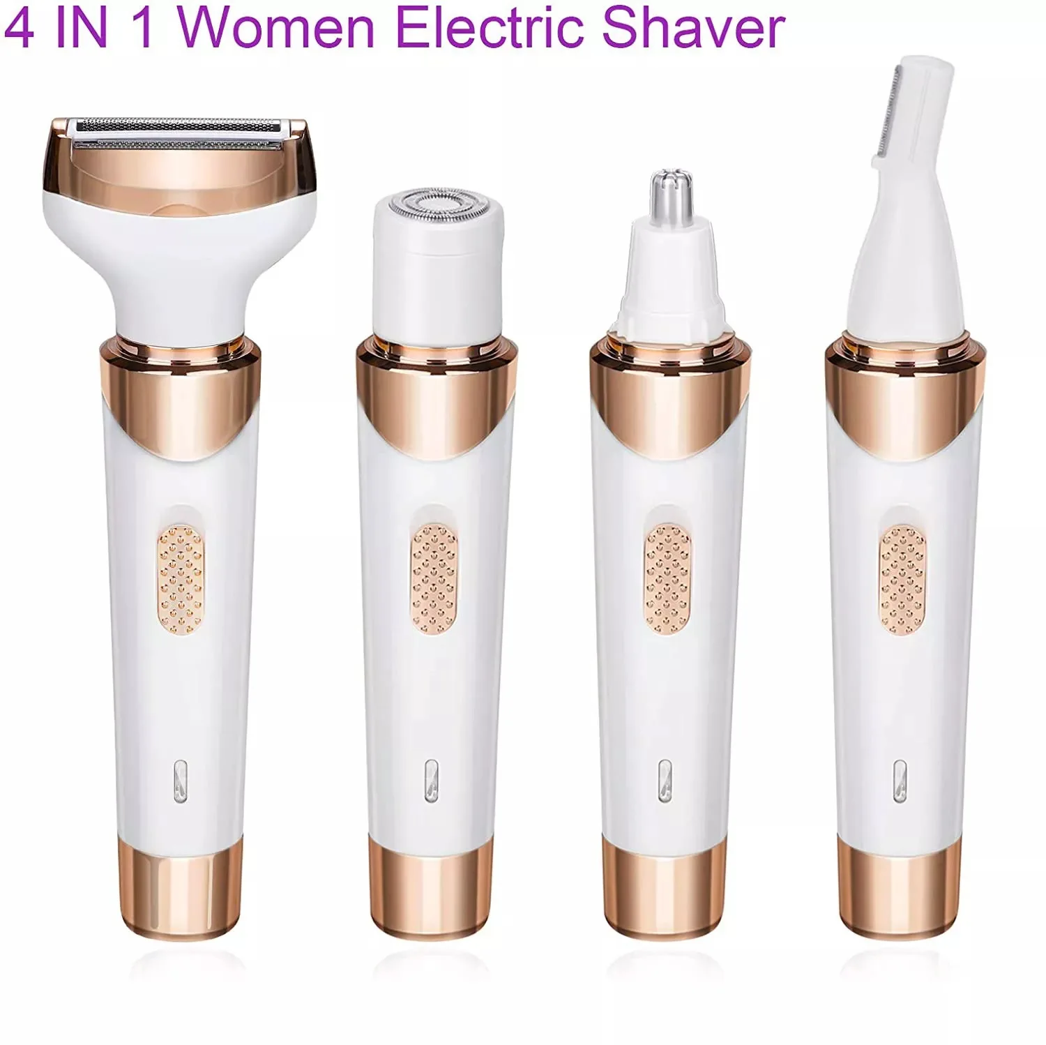 4 in 1 Rechargeable Electric Razor for Women Face, Nose, Legs, Underarm, Bikini Trimmer - Wet & Dry, Painless Grooming Kit