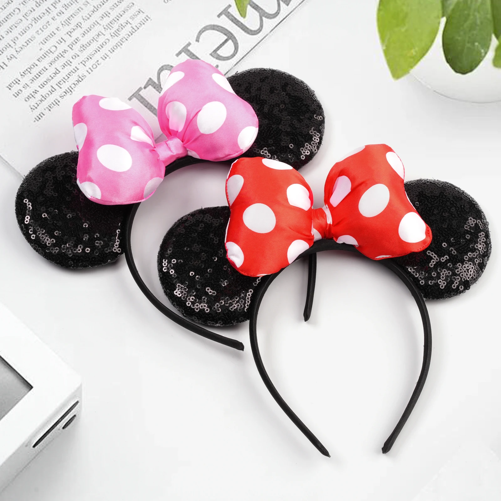 2026 New Cartoon Big Size Classic DOT Sequin Bow Headband For Women Party Girl Hairband Festival Park Trip DIY Hair Accessories