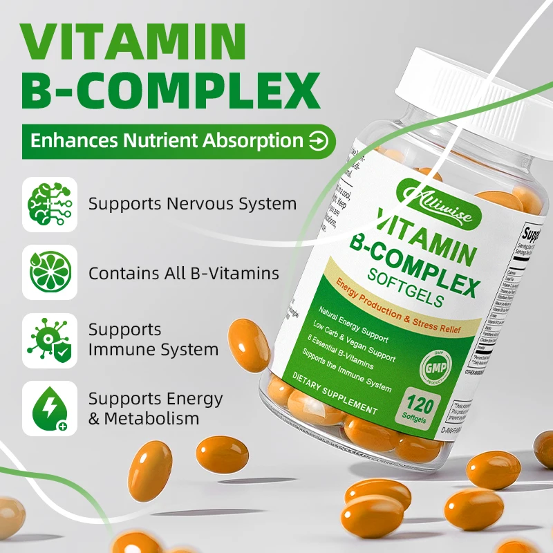 Alliwise Vitamin B Complex Capsules for Heart Health Nervous System Stress Relief Support Energy Metabolism Dietary Supplement