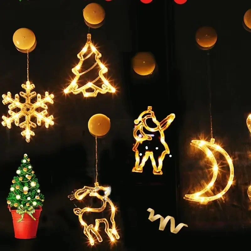 LED Christmas Suction Cup Lights Christmas Decorative Lights Santa Claus Elk Mall Hotel Window Christmas Atmosphere Decoration