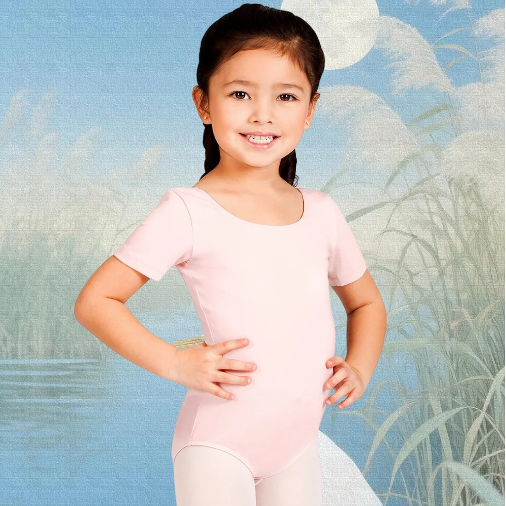 Speerise meninas manga curta ballet collant crianças dança profissional bodysuit rosa bailarina roupa respirável collants de ginástica