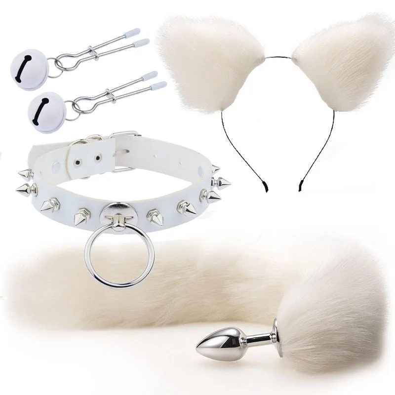 Anal Plug Cute Fox Tail Bow-Knot Soft Headbands Collar Erotic Cosplay Cat Ears  Couples Accessories SM Sex Toys for Female Male