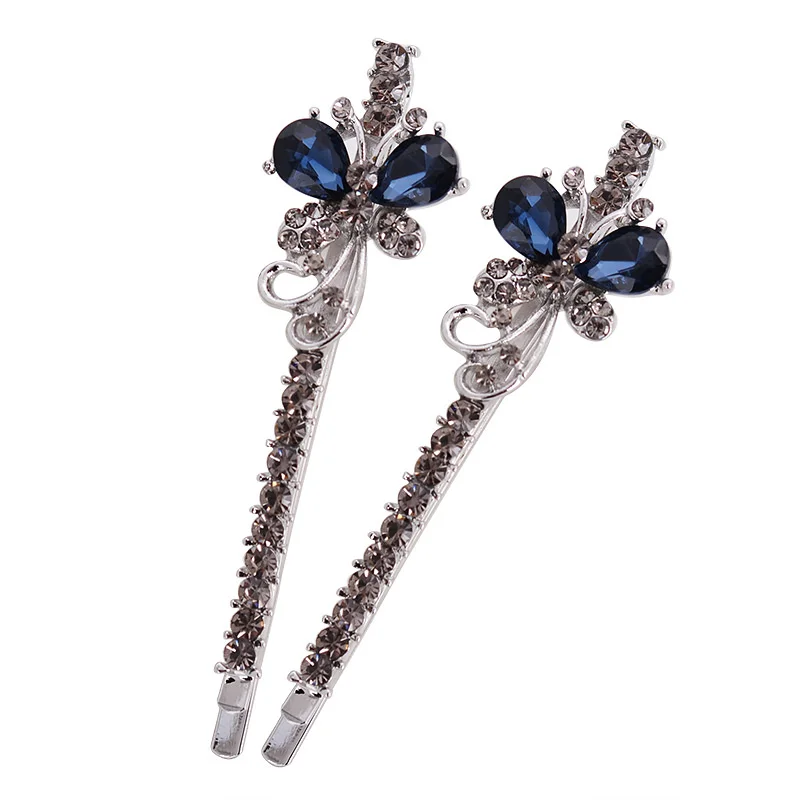 EASYA Blue Gray Rhinestone Crystal Butterfly Hairpin Headwear Hair Accessories Jewelry Sparkling Elegant Metal Hair Clips