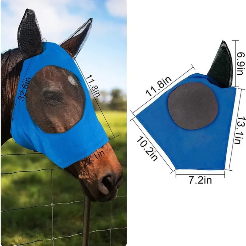 Horse Fly Mask Elasticity Breathable Fabric with UV Protection Soft  Mask for Horse Ear Half Face Mesh Fly Protective Cover