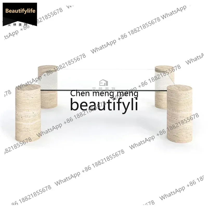 

Y183Natural Roman cave stone square tempered glass coffee table designer living room high-end coffee tableQQQ