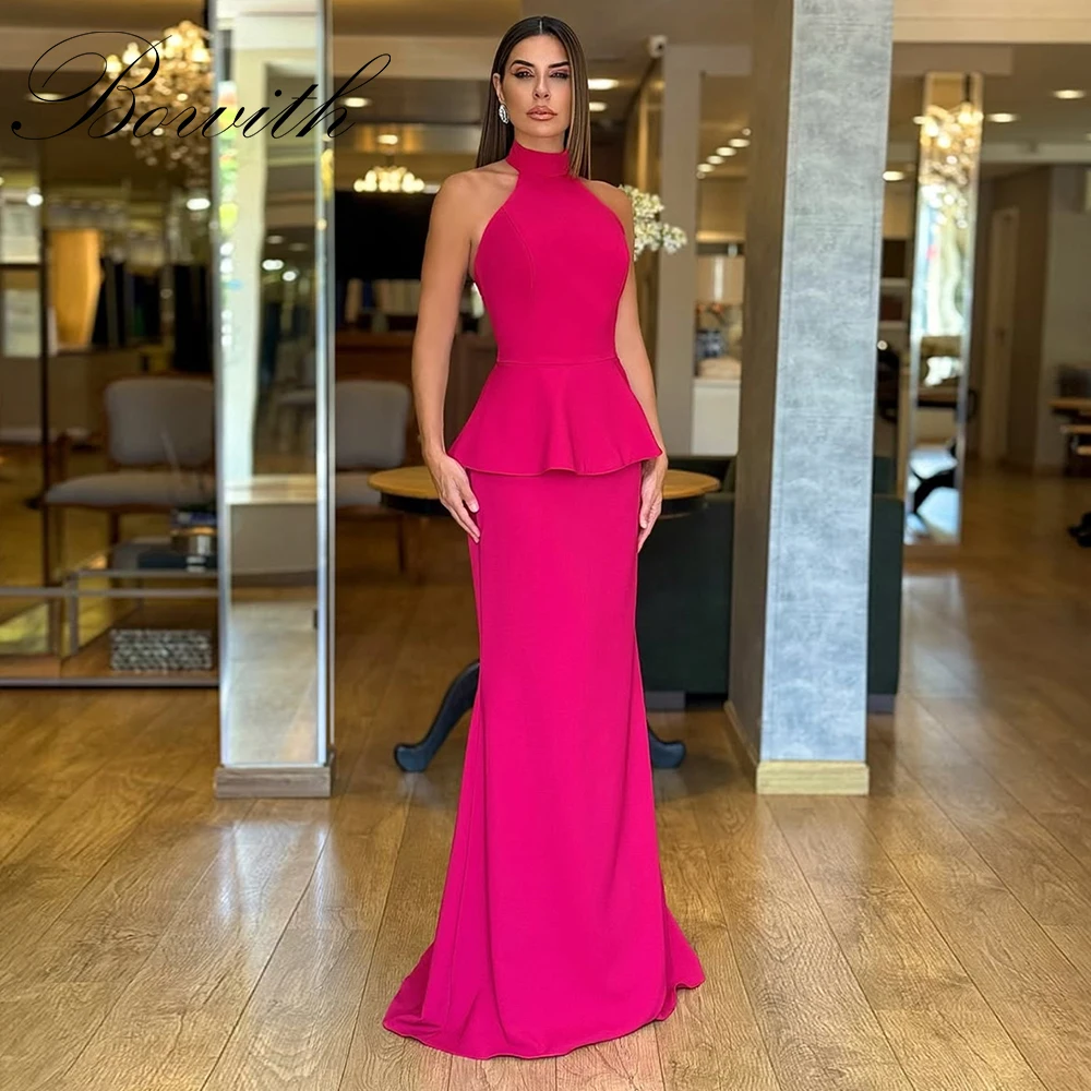 

Bowith High Collar Backless Formal Evening Dresses Sheath Floor-Length Prom Gown for Women vestidos de fiesta