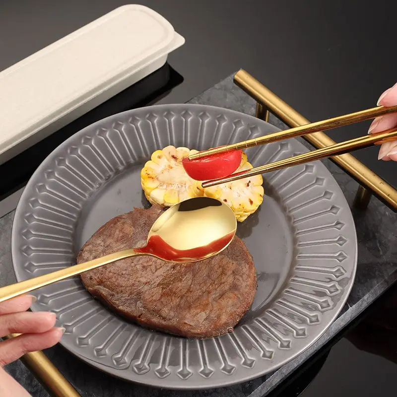 Nezha 2 ao bing colher de aço inoxidável dos desenhos animados pauzinhos garfo personalidade criativa anti-queda e antiderrapante conjunto de talheres presente