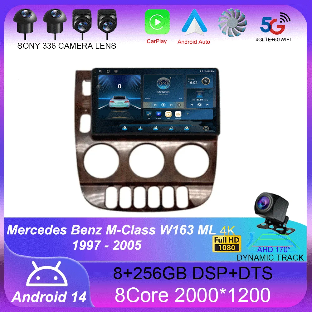 Android 14 Car Radio For Mercedes Benz M-Class W163 ML 1997 - 2005 Navigation Multimedia Player Stereo WiFi+4G Video Carplay BT