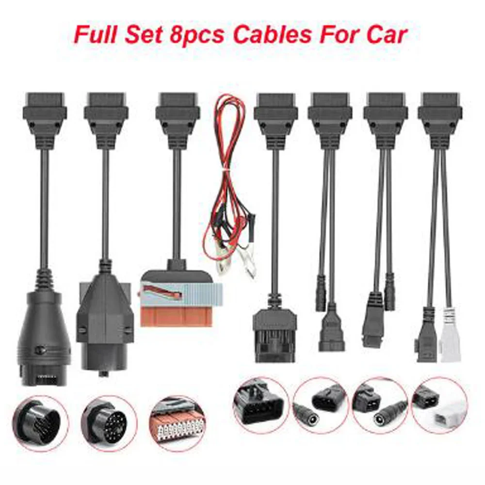 High Quality Car Cables Full 8 Cables Set with 38/30/20/10/3/2 Pin OBDII Diagnostic Connector for Obd2 Scanner