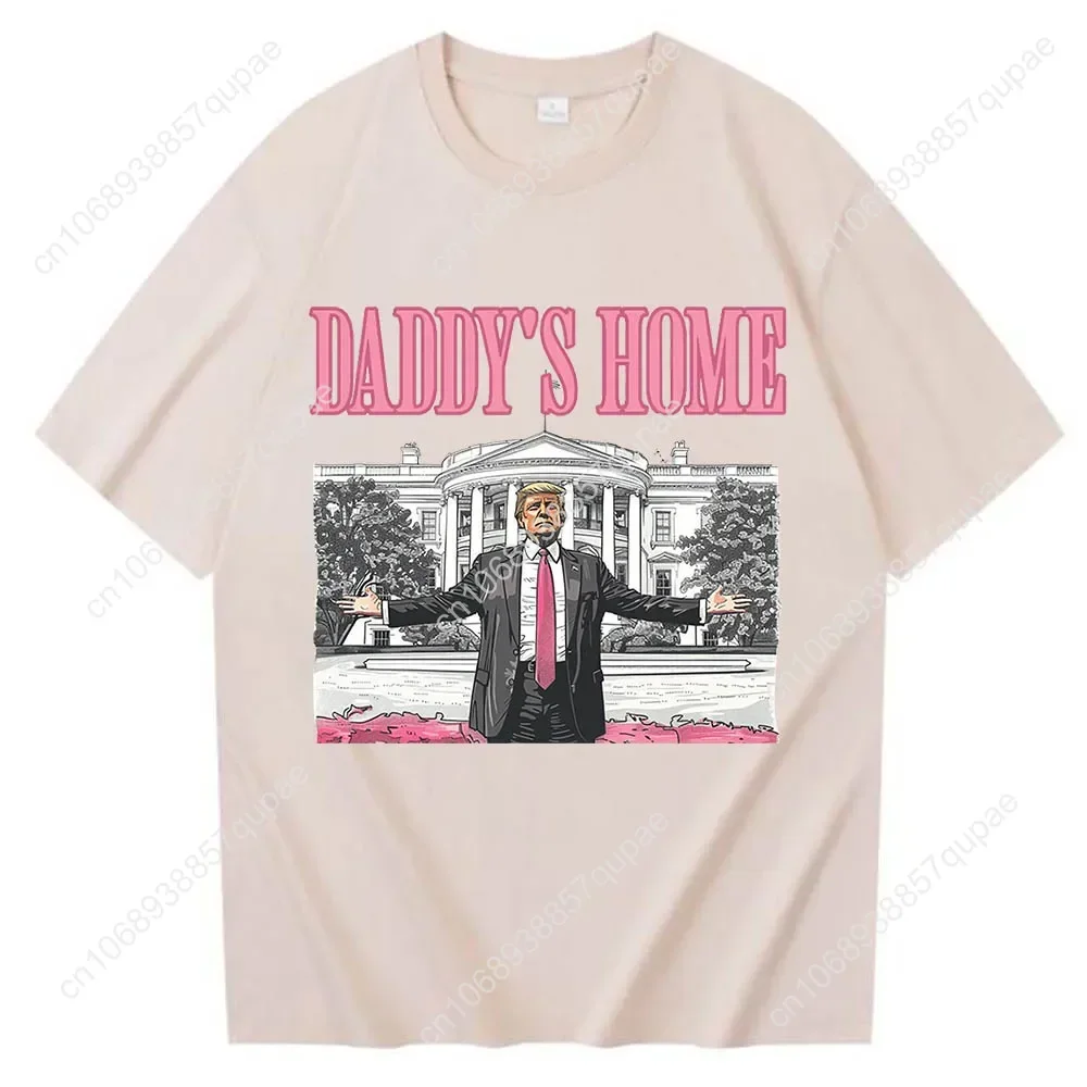 Daddy's Home Trump untuk presiden 2024 kemeja lengan pendek leher-o hadiah MAGA-kebebasan AS-Donald J. Baju Pria Streetwear Trump