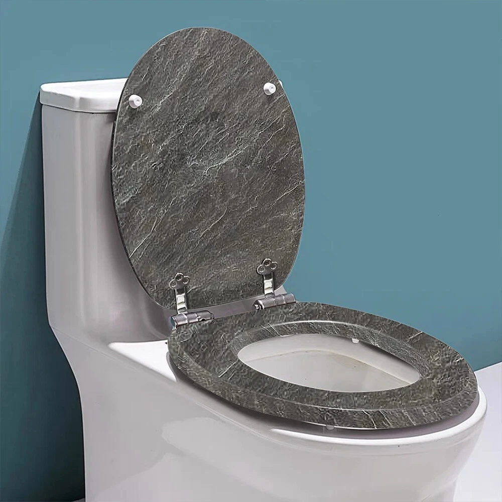 SINOBATH Toilettendeckel mit Absenkautomatik, WC Sitz aus Holz,Klodeckel, antibactérien toilettetensitz mit Marmormotiv