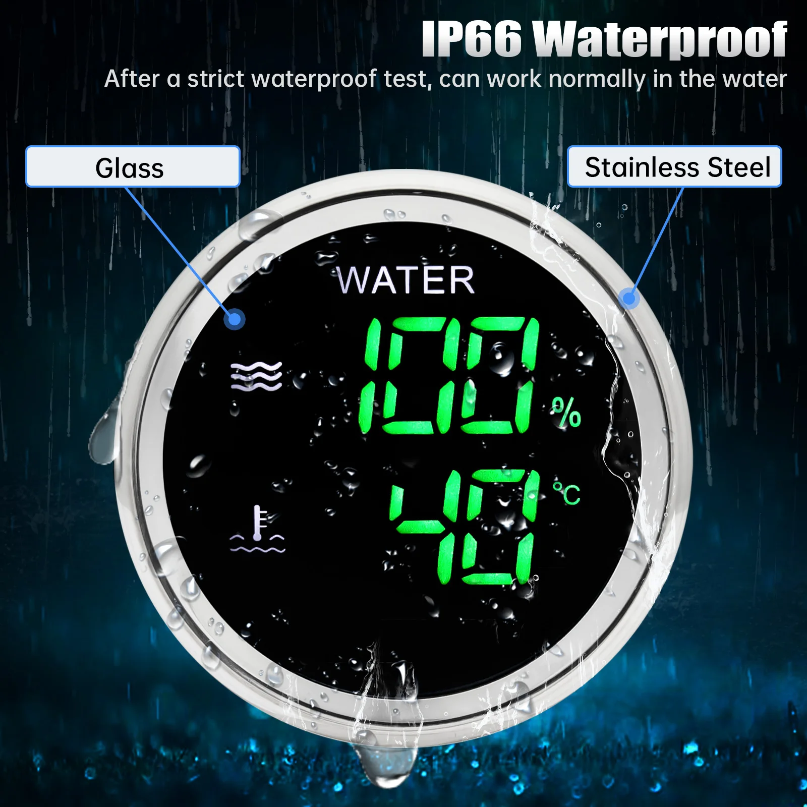 ZMFJH Digital 52MM Dual Gauge with Alarm Green LED 2 IN 1 Water Temperature+Water Level Gauge Sensor 0-190ohm for Car Boat Yacht