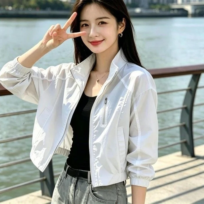 Lightweight Casual Stand Collar Short Length Sun Protection Clothing Fashionable Minimalist Design Versatile Simple Style