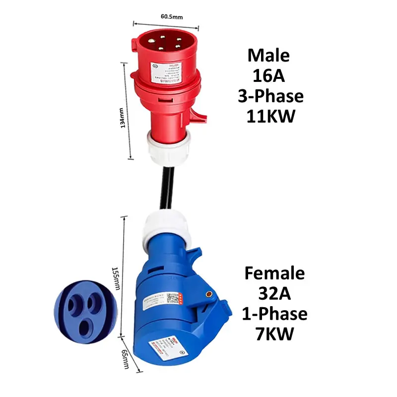 Ladeadapter für Elektrofahrzeuge CEE-Stecker 16A/32A Rot zu Buchse Blau 1-phasig 32A 7KW 16A 3,5KW Rot 3-phasig 16A 11KW 32A 22KW – Detail 4