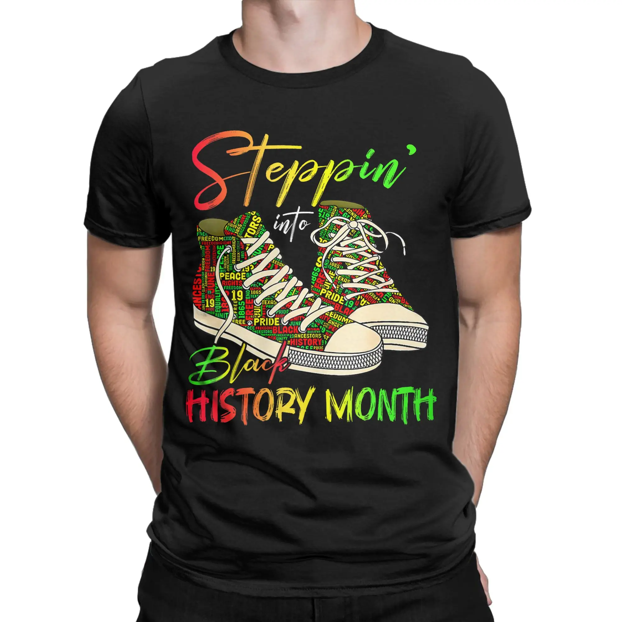 Crazy Stepping Into Black History Month Black Girls Sneakers T-Shirt for Men O Neck Cotton T Shirt Tees Adult Clothing