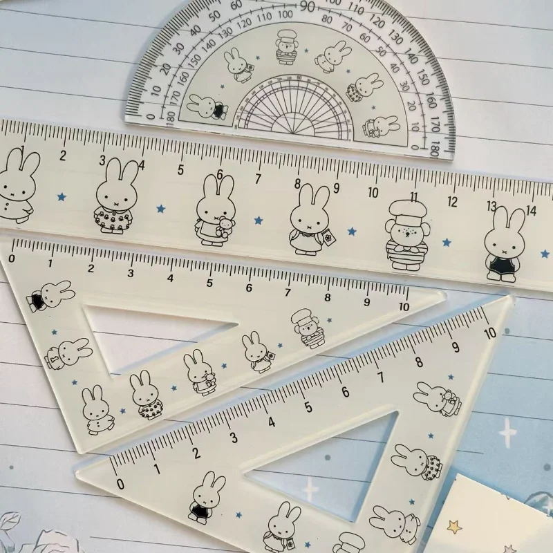 Nuevo Miffy lindo dibujo animado alta belleza Miffy Rabbit acrílico estudiante papelería conjunto regla para aprender, juego completo de regalos escolares