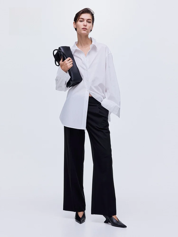 

Новые летние женские брюки H&M с широкими штанинами, повседневные, с естественной талией, из полиэстера, спандекса, вискозы и эластичного волокна