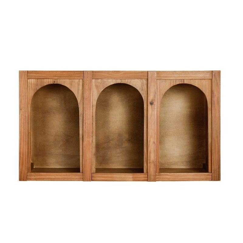 

living solid wood layer frame wall rack, kitchen wall cup utensils multi-grid partition storage rack