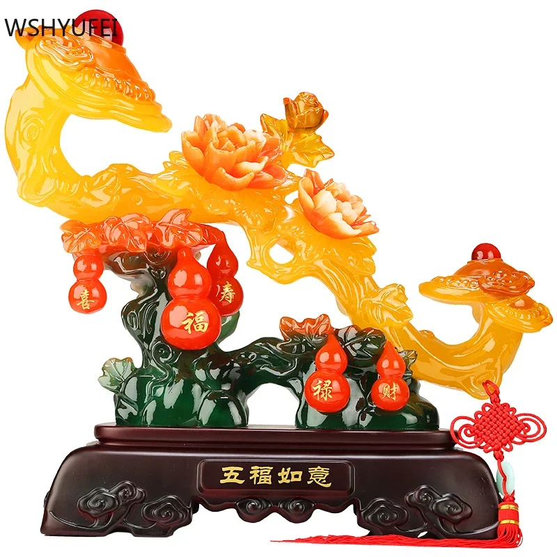 Chinese Amulet Crafts Golden Auspicious Ruyi gifts Home Furnishing Feng Shui Power Scepter Decoration Ornaments Good Fortune