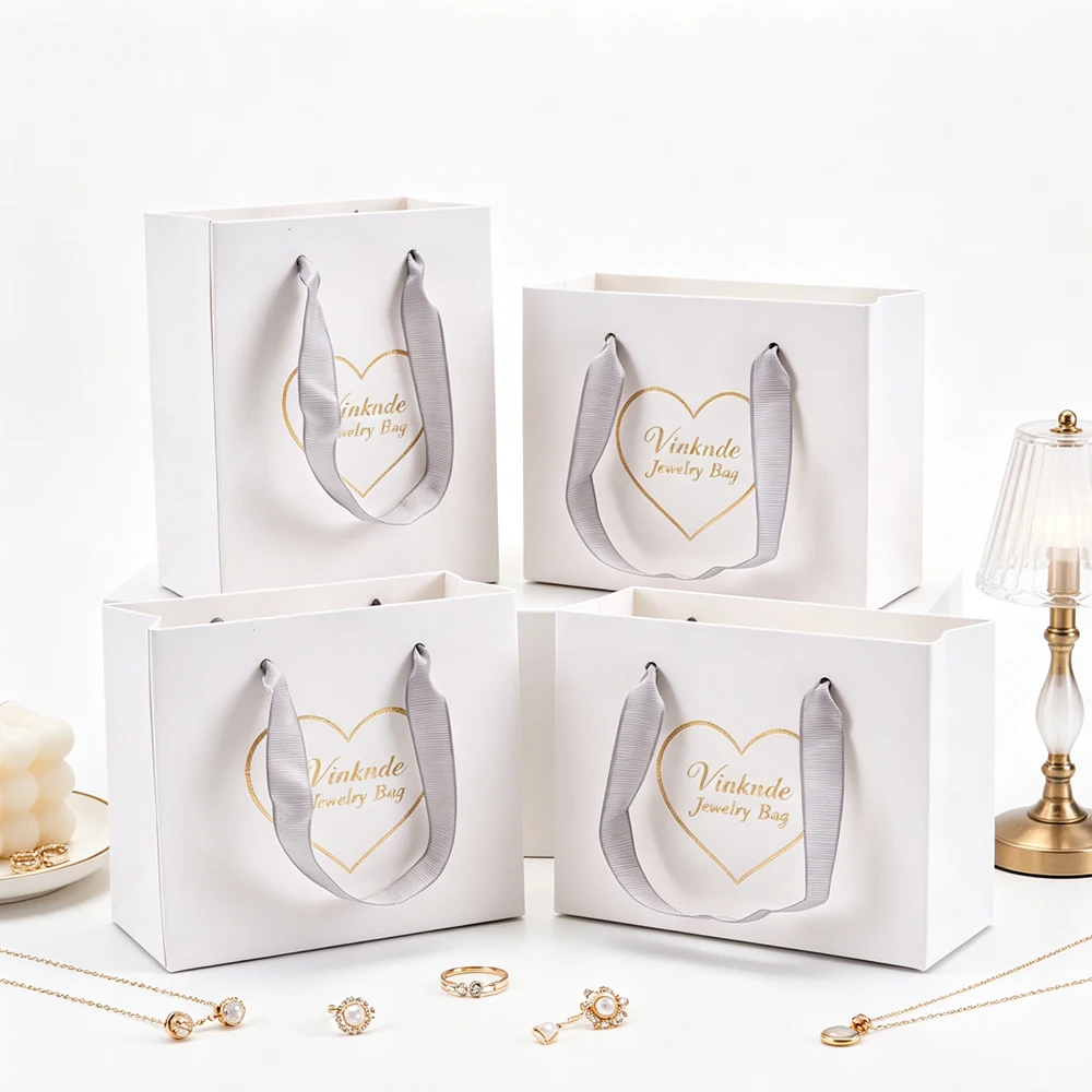 

Custom Logo Gift Jewelry Packaging Bag Paper Tote Bags with Handle Cosmetic Rings Shopping Oil Soap Wedding Candy Organizer Bag