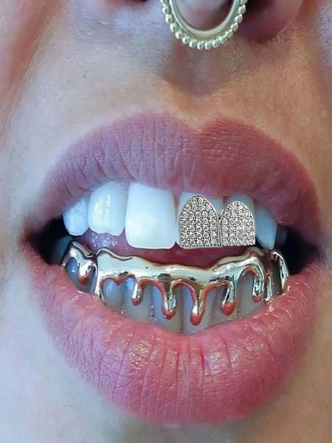 من المألوف والديكور مزدوج الزركون/قطرة الماء أسنان سفلية الهيب هوب الأسنان الديكور حفلة يومية الشارع الأسنان الديكور #1