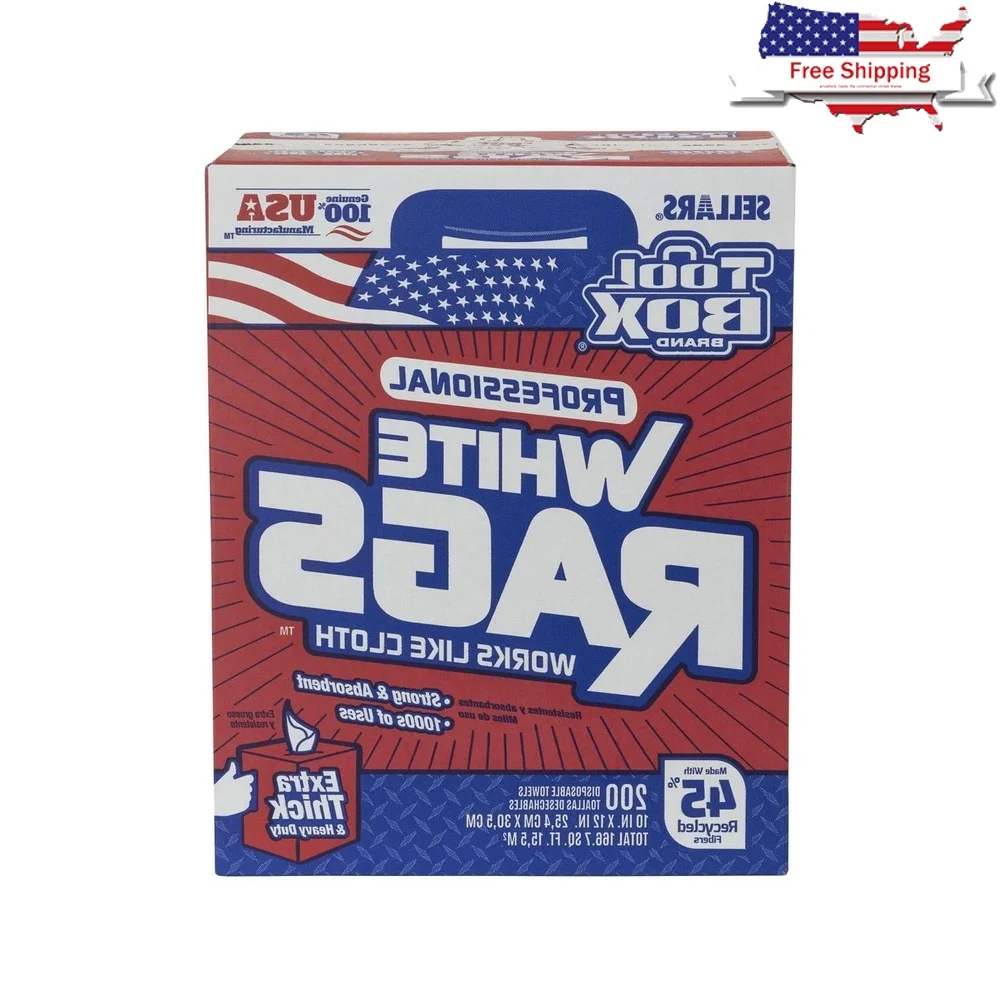 

Toolbox White Rags 1-Ply Absorbent Cleaning Cloths Wipes Paint Oil Grease Spills General Household and Commercial Use 200